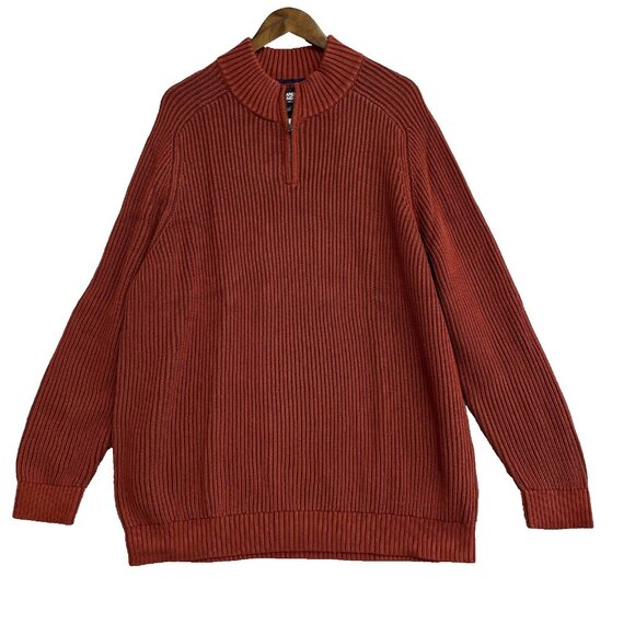 NEW Lands' End Men's XXL Drifter Rust Red Ribbed Half Zip Sweater 100% Cotton - Picture 1 of 10